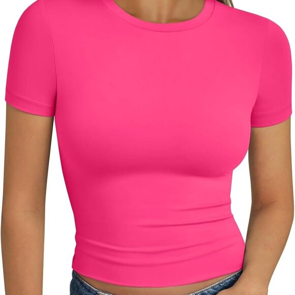 Women’s Basic Summer Crop Top - Neon Pink, X-Small - Picture 1 of 7